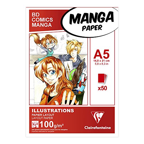 Clairefontaine Manga A5 Layout Paper for Colouring Glued Pad, 100 g, 50 Sheets - size: A5