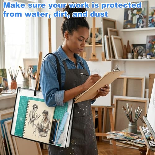 Andibro 19 x 25 Inch Art Portfolio Case, Clear PVC Art Portfolio Bag Portfolio Folder for Artwork with Handle Zipper for Artwork Posters Scrapbooks Keepsake Supplies