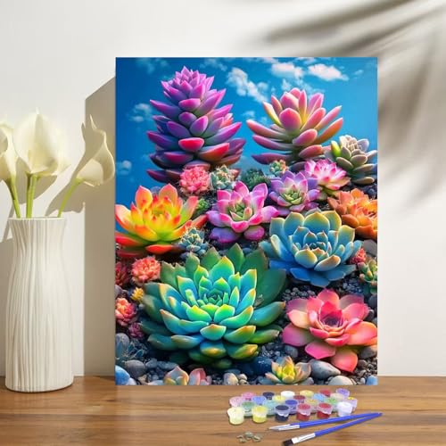 obterie Plant Paint by Numbers Kit for Adults Beginner Succulents Oil Painting Kit Adult Paint by Number Kits on Canvas DIY Painting for Beginners Art by Numbers for Gifts Home Wall Decor 16x20 Inch - color: YF026