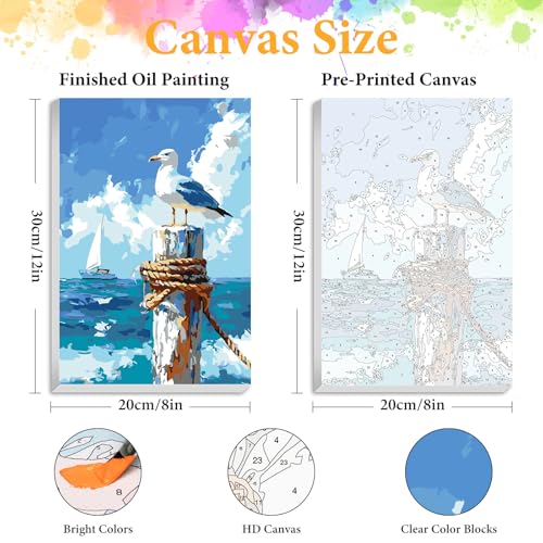 Framed Paint by Numbers Kit for Adults, Seagull Ocean Decor 8x12 Inch | Paint by Number with Frame, DIY Acrylic Painting Kit for Relaxation, Easy for Beginners, Wall Decor Gift for Bird Lovers - color: OPFUS2512-03