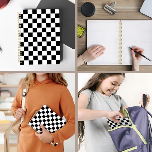 Cute Spiral Notebook journal A4 Aesthetic Pretty Design for Women Girls Kawaii with Pocket, 8.5 x 11 inch, Lined, Black Plaid - color: Black Plaid, style: Lined