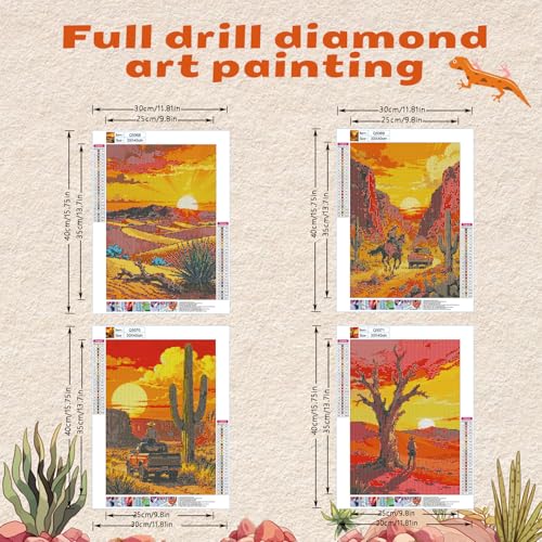 DOTSOPS 5D 4 Pcs Desert Diamond Painting Kits for Adults Diamond Art Kits | Crafts DIY Round Full Drill Painting,Gem Art for Beginner Home Wall Decor Gift 11.8 x 15.7 Inches - color: Desert