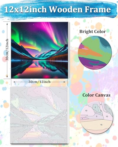 TOCARE Framed Paint by Numbers Kit for Adults Beginners,12x12inch Easy Aurora Paint by Number with Frame,Northern Lights Paint by Numbers Framed Canvas(Without Easel) - color: TC-F-226