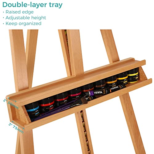 VISWIN Inclinable A-Frame Easel for Painting & Display, Adjustable 65"-89" H, Holds Canvas up to 49", Beech Wood Easel Stand with Storage Tray, Large Art Easel for Adults, Artists, Beginners - Natural - color: Natural