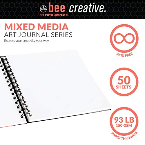 Bee Paper - 8.8"x 8" Bee Creative Mixed Media Journal - size: 8-inch x 8-inch, 50 Sheet Art Journal, style: Mixed Media Art Journal