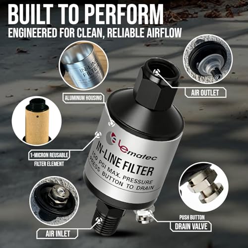 LE LEMATEC Air Compressor Water Separator, 1/4" NPT Inline Filter - size: 1.6" x 1.6" x 3.6"