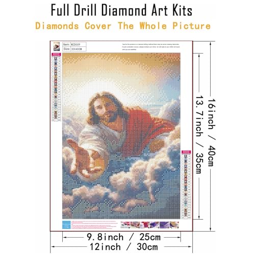 Jesus Diamond Art Kits for Adults, DIY 5D Religious Diamond Painting Kits for Beginners, Round Full Drill Diamond Dots Paintings,Diamonds Pictures Gem Art for Adults Crafts Home Decor 12x16 Inch - style: Jesus