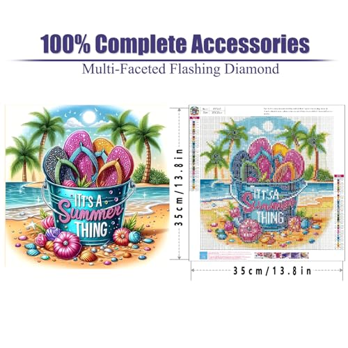askkqtx Summer Beach Diamond Art Kits for Adults 14x14 Inch | Sandy Beach Diamond Painting Kits for Beginners, DIY 5D Round Full Drill Crystal Rhinestone Dots Gem Art Craft Home Decor - color: G9564