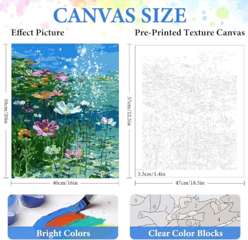 ZRIZQ Paint by Numbers Kit for Adults Beginner,Flower in Water,16x20 | Full set with wooden brushes,rolled canvas,rich paints.Calming activity.Beginner friendly.Just open and paint. - color: 16"X20"Rolled Canvas-Flower in Water