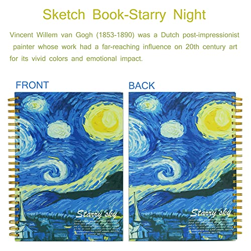 Starry Night Aesthetic Art Mix Media Sketchbook,98lb/160gsm Acid Free Thick Paper Drawing Sketching,1 Pack of A4 Blank Spiral Bound Journal Notebook, Sketch Pad Book for Student and Adult - color: Starry Night A4