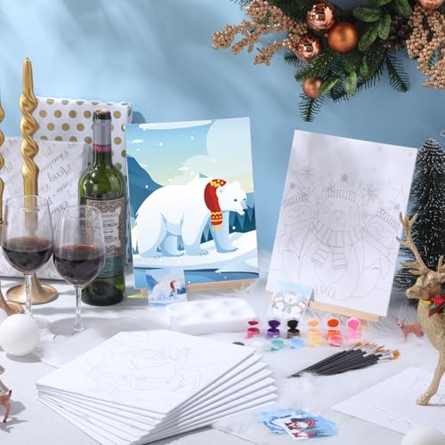 Sherr 12 Pcs Pre Drawn Canvas for Adults,Winter Xmas,8 x 10 Inch | Pre Printed Canvas, Sip and Paint Party Canvas Painting Kit, for Holiday Painting Crafts Favor - size: 8 x 10 Inch, style: Winter Xmas