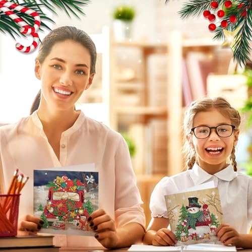 Saillong 12 Pack Vintage Christmas Diamond Painting Greeting Card Kits DIY Retro Christmas Diamond Art Cards with Envelopes Xmas 5D Rhinestones Painting for Adults DIY Craft Family Friend Xmas Gifts - color: Retro Christmas