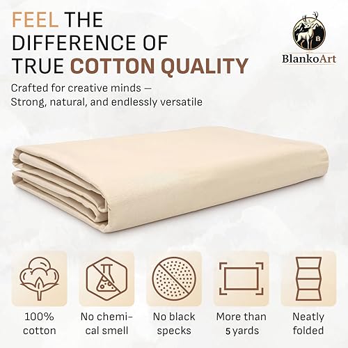 100% Cotton Canvas Fabric by the Yard, 63" x 5 Yards, 7 oz | Duck canvas fabric for painting, sewing, tote bags & DIY • One solid continuous piece • Extra length included - size: 5 Yards+ (63'' x 189'')