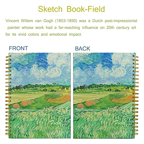 Van Gogh Aesthetic Art Mixed Media Sketchbook,A4 Spiral-Bound SketchbookMarker Paper Pad, 80 Pages of Premium 200 GSM Smooth Thick Paper, Mixed Media Sketch Book Drawing and Sketching for Kids Adults - color: Green Wheat Fields A4