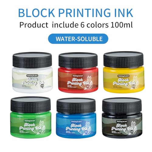 Falling in Art 6 Color Water-Soluble Block Printing Ink Set, 3.5 FL OZ