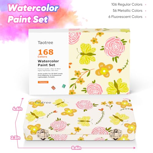 Taotree Watercolor Paint Set 168 Colors, Art Supplies Travel Water Colors | Coloring Set Watercolors Kit with 3 Paints Brushes, Crafts Painting Supplies, Drawing for Adults Artist Drawing, Painting - color: 168 Multicolor