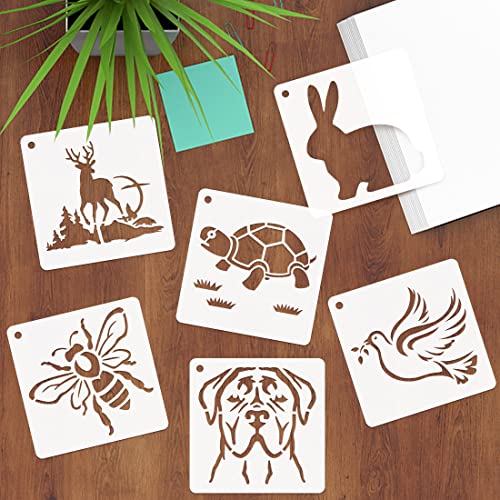 50 PCS Animal Painting Stencils Reusable Animal Stencils for Painting on Wood Rocks Canvas Fabric Glass Pottery 4x4 Inch - color: Animal