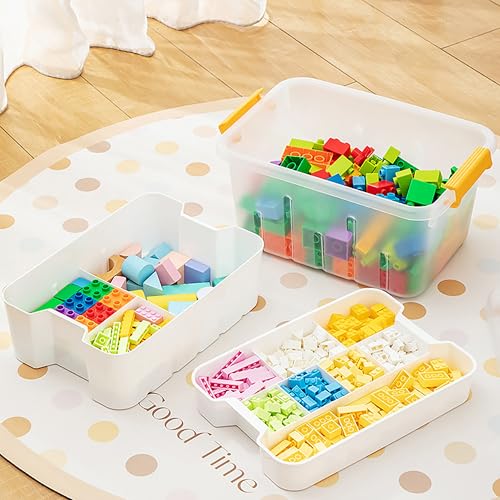 13 QT Plastic Storage Box with Removable Tray Craft Organizers and Storage Clear Storage Container with lid for Arts & Crafts, Playdoh, Beads, Crayons