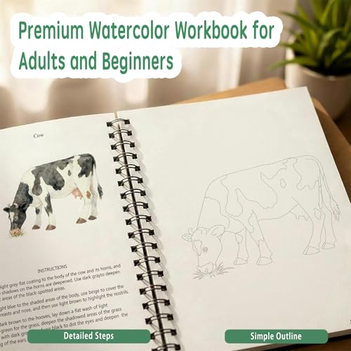 Watercolor Workbooks Coloring Book, Beginner Friendly Painting Kit, Detailed Steps, Creative Exploration Watercolor Book with Paint Set for Adults Teens (Farm, With paint) - color: Farm, size: With paint