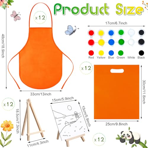 Tenceur 48 Pcs Kids Paint Party Favors Sets with 12 Pcs Animals Pre Drawn Canvas Panel and Wooden Easel Set Paint Pots and Brushes 12 Mini Apron and Tote Bag for Kids Girls Student Boys - style: Animal