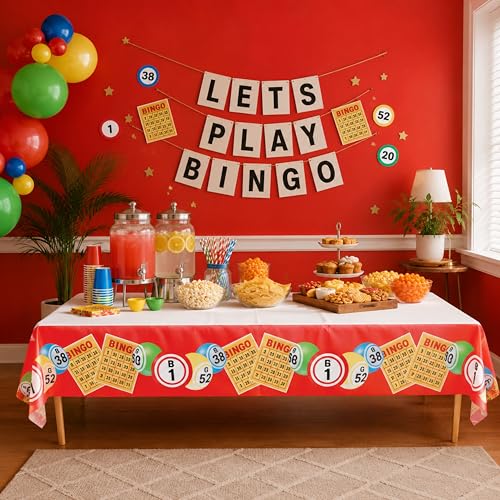 Blue Orchards Bingo Table Covers (Pack of 3) - 54"x108" XL - Durable Casino Tablecloth, Disposable Rectangular Plastic Tablecover, Theme Party Supplies, Cards Night Decor, Poker Game Event Decoration - color: Bingo (Pack of 3)
