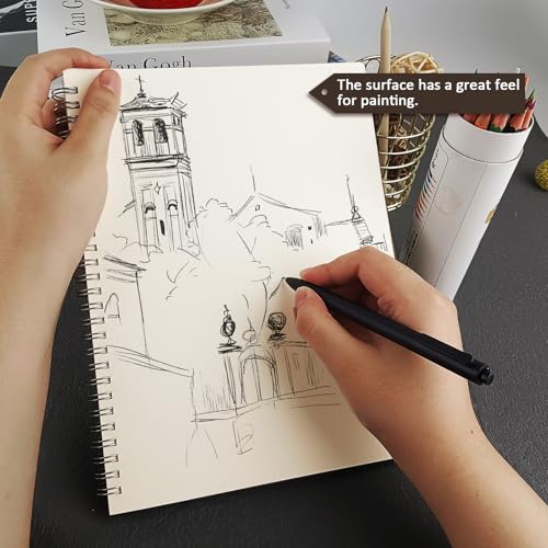 DSTELIN 2 Pack 50 Sheets Spiral Bound Art Sketchbook, 10 x 7.5 Inch 100GSM Acid-Free Drawing Paper, Sketch Books with Cardboard Backing for Artists and Students