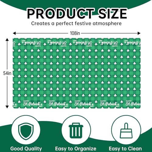4 Pack St. Patrick’s Day Plastic Tablecloth 54 x 108 Inch Green Lucky Shamrock Disposable Table Cover for St. Patrick's Day, Irish and Spring Decorations - color: St Patrick's Day Tablecloth