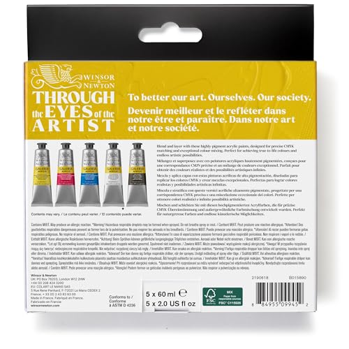 Winsor & Newton Galeria Acrylic Paint Set, 5 x 60ml (2-oz) Tubes, Process | Introductory Acrylic Paint made with Professional Pigments, Perfect for Beginners, Buttery Texture, High Tinting Strength - size: 2 Fl Oz (Pack of 5), style: 5 x 60ml (2-oz) Tubes