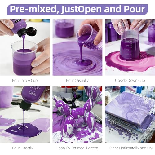 Colorful Purple Series Acrylic Pouring Paint Set, 4 Colors, 3.34 oz Art Kit - color: Purple Color
