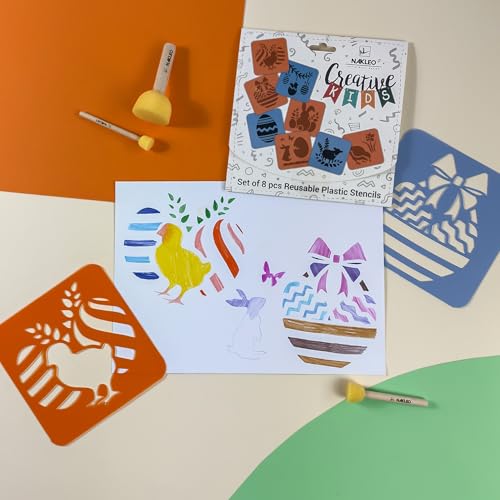 NAKLEO Painting Stencils for Kids, 8 Pcs Set 6x6” Easter, Children Creative Drawing Templates Plastic and Reusable, DIY Decoration Arts and Crafts, Paper Wall Wood Fabric - color: EASTER