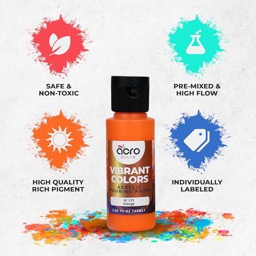 Acrylic Pouring Paint Set - 30 Basic, Neon, Metallic, and Pastel Colors - Easy To Use & Ready To Pour Acrylic Paint for Canvas, Paper, Wood, and More - 2 Ounce Bottles - style: Vibrant - 30 Colors