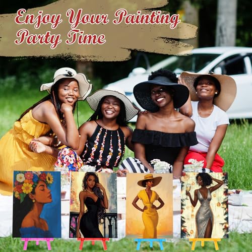 Blosssound 10 Set Charming Lady Pre Printed Canvas Pre Drawn Canvas Painting with Easel Kits 5" x 7" Sip and Paint Party Kit for DIY Art, Adult's Date Night - style: Charming Lady