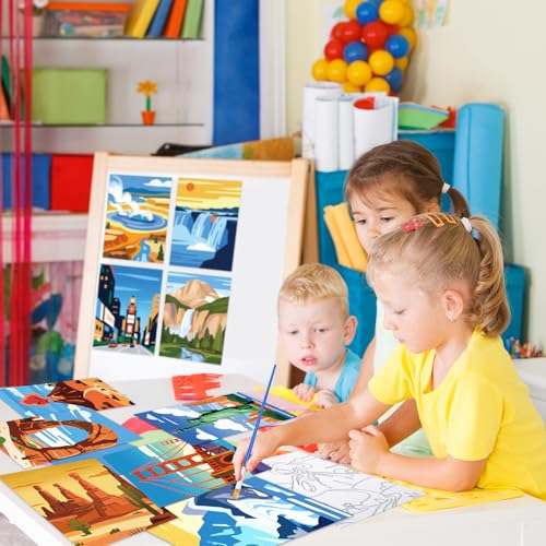 Anseal 12 Packs Landscape Pre Drawn Canvas to Paint, 5" X 7" Pre Printed Canvas for Kids, Pre Stretched Canvas Outline Painting Boards for Beginners, Students, Party Favor - color: Landscape