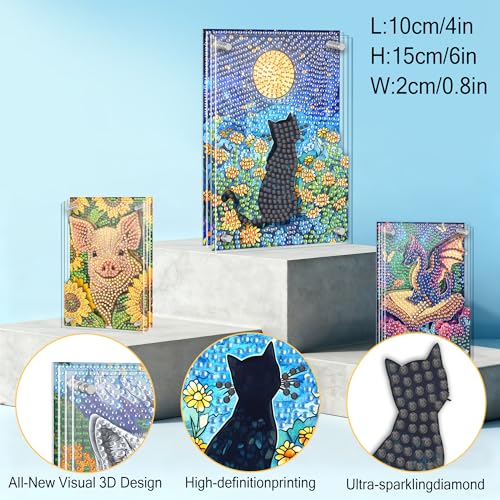 SKRYUIE DIY Acrylayers Diamond Art Kits for Adults, Cat Multi-Layer Acrylic Diamond Painting Kits, 4-Layered Magnetic Stand-Up Tabletop Decor, Unique Multi-Dimensional Craft Gift 4x6 Inch A19 - color: Colorful-19
