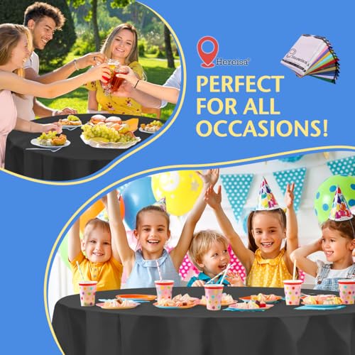 8-Pack Black Disposable Plastic Tablecloths Round 84 Inch Diameter - Heavy Duty Waterproof Party Table Covers for Weddings, Banquets & Events - color: Fa1 - Black, size: 8 PACK | Round | 84 Inch