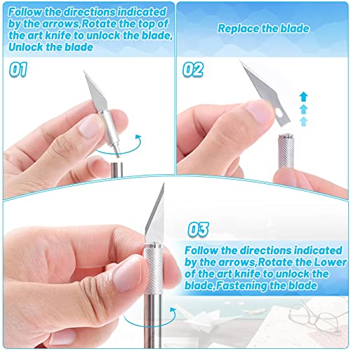 Anezus Exacto Knife Hobby Cutter with A4 Self Healing Cutting Mat Hobby Knife Set with 30 PCS Exacto Blades Precision Art Knife for Crafts Paper Scrapbooking Stencil - color: B.blue