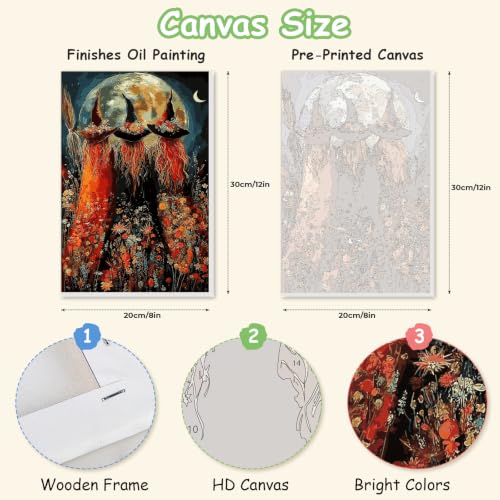 Spandrel Halloween Witch Paint by Number Kits for Adults, Witch Paint by Number Kits on Canvas, DIY Acrylic Oil Halloween Painting by Numbers Gitfs for Home Wall Decor, 8x12in - color: H-14