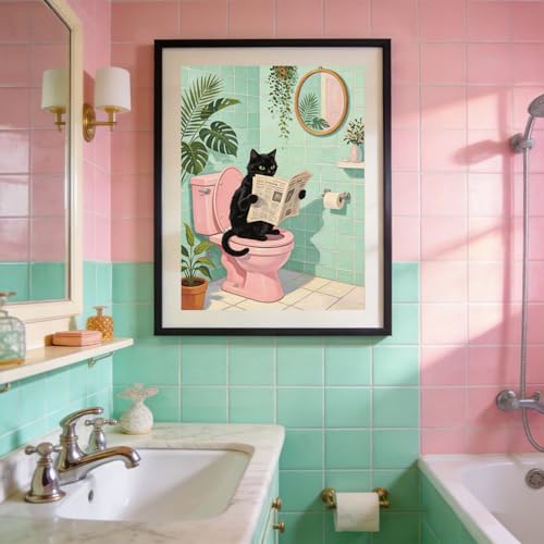 5D Diamond Art Kits for Adults, Black Cat Bathroom Diamond Painting - color: KM1094-1