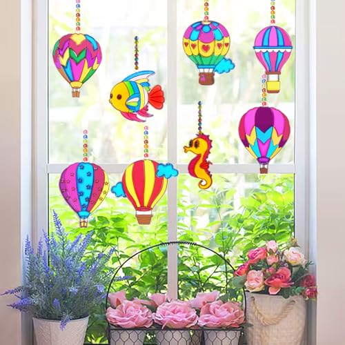 Ayhuhra 30 Set Hot Air Balloon Suncatcher Craft Kits, DIY Window Art | Hot Air Balloon crafts for summer parties, travel decor, adventure themes, colorful windows, and seasonal art projects - style: Hot Air Balloon