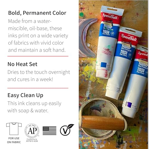 Speedball Fabric Block Printing Ink, 5oz, Black, No Heat Set Required for Textiles, Permanent Formula, Made in USA - color: Black, size: 5.1 fl oz