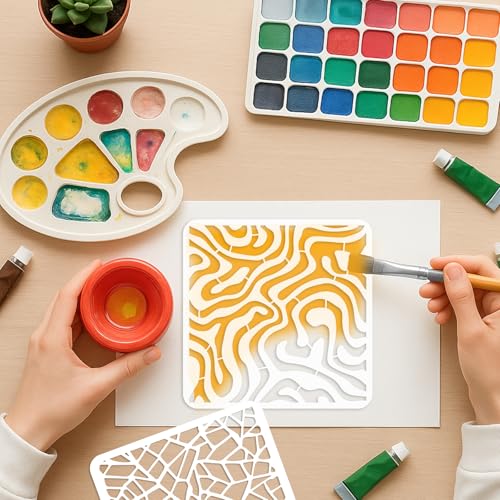 INFUNLY 20pcs Textures Stencils for Painting 5.9x5.9 Reusable Wall Stencils DIY Mixed Line Textures Stencils Brick Layered Pattern Drawing Template for Wood Canvas Wall Paper Home Decor - style: 20PCS Textures Line