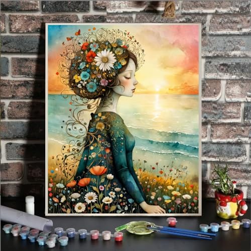 ldazao Girl Paint By Numbers Kit for Adults Flower Color Adult Paint By Number Kits Canvas Oil Painting Kit DIY Crafts for Women Gift 16x20 Inch Flameless - color: SZ003