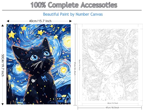 FILASLFT Paint by Numbers Kit for Adults Beginner Black Cat, Paint by Number on Canvas DIY Starry Night, Abstract Sky Acrylic Digital Oil Painting Craft for Gift Home Wall Decor(16 x20 Inch) - color: B-002-animal