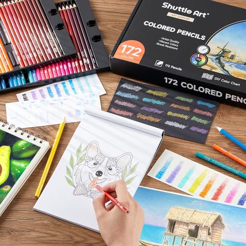 Shuttle Art 172 Colored Pencils for Adult Coloring Books, Soft Core Color Pencil Set for Artist Drawing Sketching Crafting - color: 172 Colors