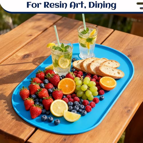 24"x16" Oval Silicone Mats for Crafts - Non-Slip Painting Mat with Raised Edges, Reusable Table Protector for Resin, Clay, Paint ,Playdough ,Jewelry-Making & Crafts Creation (Blue) - color: Blue