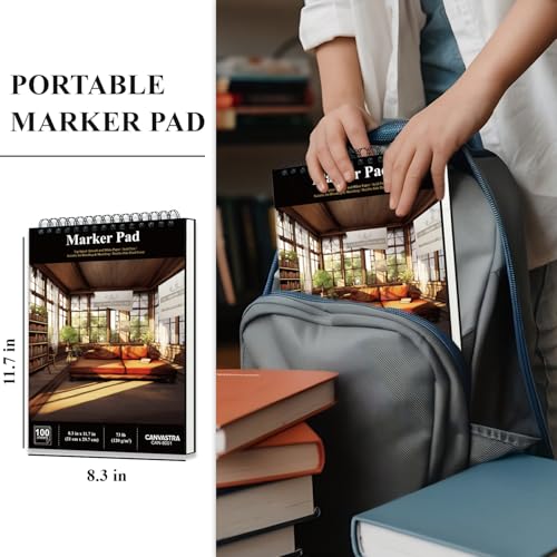 Marker Paper Sketchbook, 100 Sheets Alcohol Marker Paper, 73 lb/ 120 GSM (8.3x11.7 Inch) A4 Marker Sketchbook Bleedproof, Spiral Bound Marker Paper Pad, Sketch Pads for Drawing for Adults & Teens. - size: 8.3" × 11.7", 100 Sheets