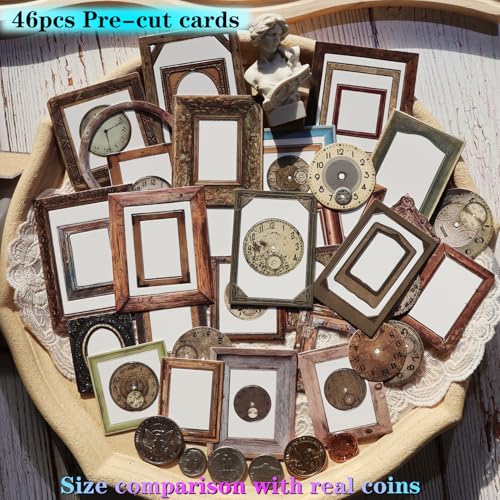CATaireen Vintage Junk Journal Items Kit Pre Cut Paper Cards Cutout Cardstock Art Aesthetic Decor Hollow Out Craft Elements Small Embellishments Supplies for Adults Scrapbook Pack (Photo Frame Dark)
