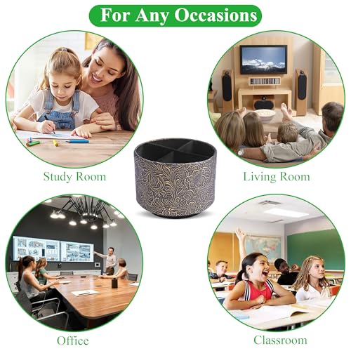 Round Leather Art Supply Organizer,Remote Control Holder,360 Degree Spinning,Multi-Functional Pencil Holder,4 Compartments Desktop Stationary Organizer(1-Carved Cooper Gold) - color: 1-Carved Cooper Gold