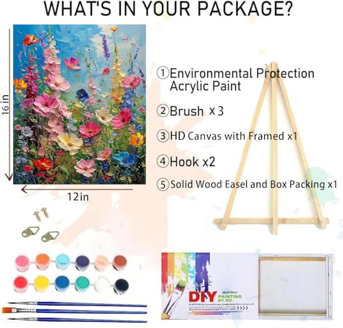 MIRCVSH Wild Flowers Paint by Numbers Kit for Adults Framed,Paint by Number for Adults,Floral Adults' Paint-by-Number Kits on Canvas with Wooden Easel for Home Wall Decor 12X16 Inch - color: BKH1855