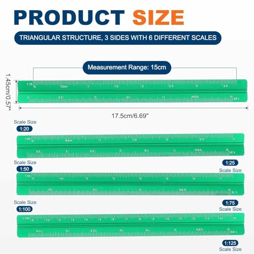 HARFINGTON 2 Pcs Architectural Scale Ruler, 7 Inch Metric Aluminum Alloy Architect Triangular Small Scale Laser-Etched Blueprint Drafting Ruler for Architects Engineers, Green - color: Green, size: 7 Inch